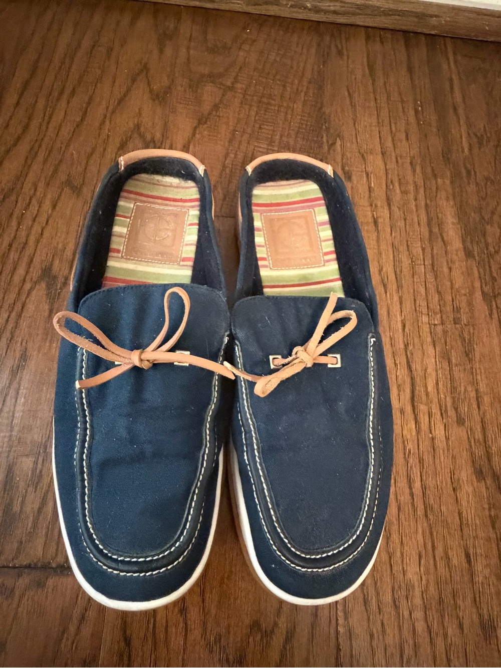 Cole Haan Navy Canvas Boat Shoes with Tan Laces Women’s Size 8.5